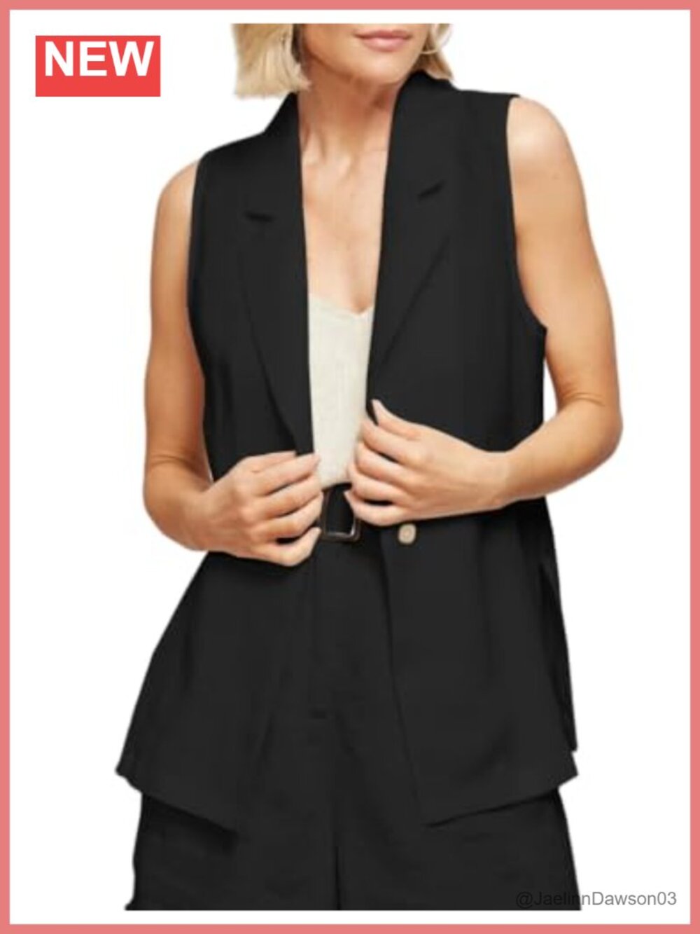 Linen Blend Sleeveless Vest Button Front Notch Lapel Hip Length Casual Work